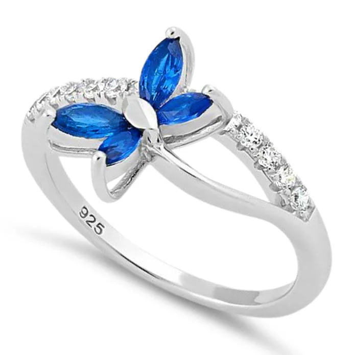 Rings For Calm Shine-Sterling Silver Butterfly Blue Spinel CZ Ring