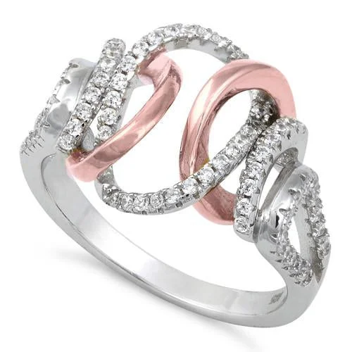 Best Deal Rings-Sterling Silver Two-Tone Rose Gold Plated Exotic CZ Ring