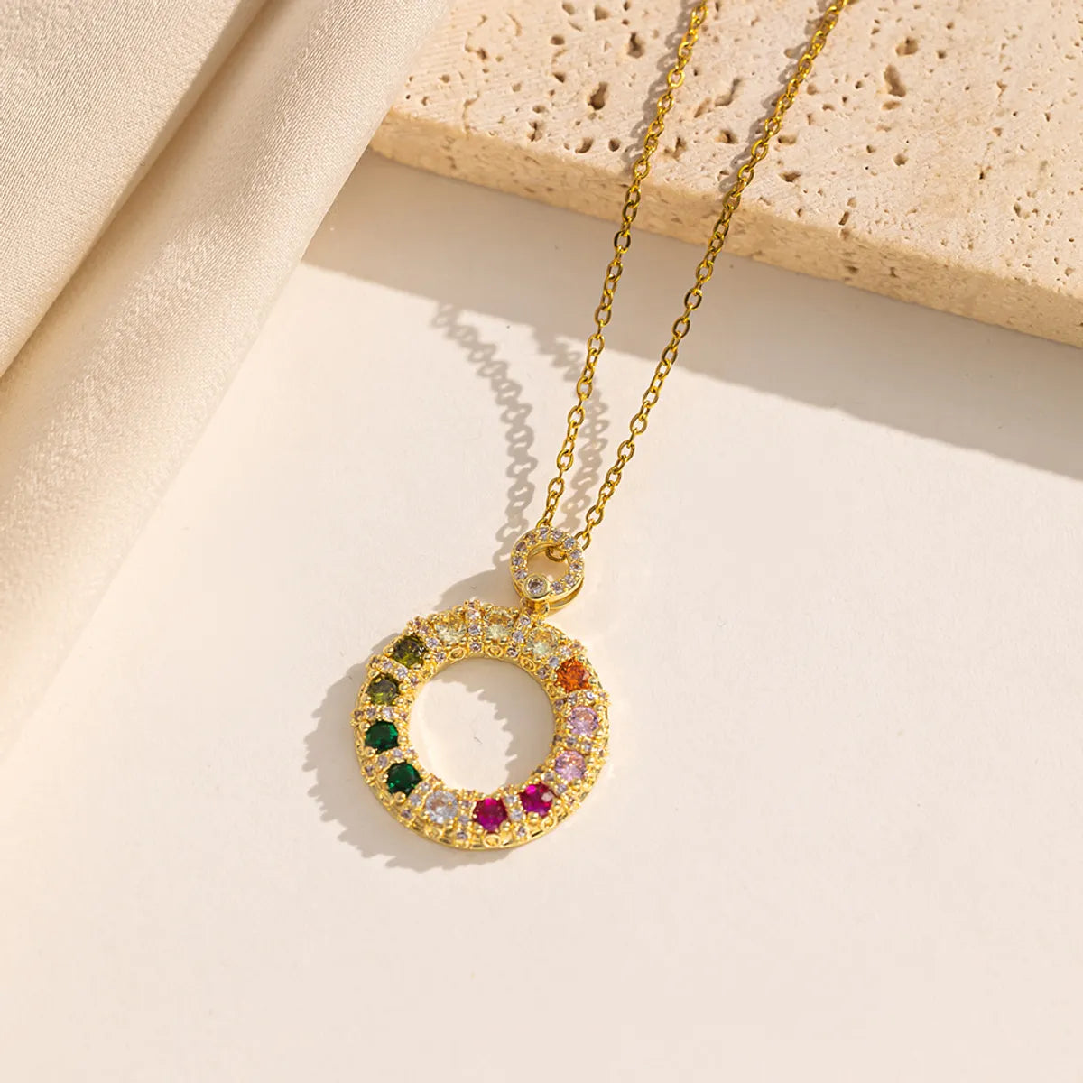 Necklaces For Big Looks-Stainless Steel 18K Gold Plated IG Style Simple Style Circle Inlay Zircon Pendant Necklace