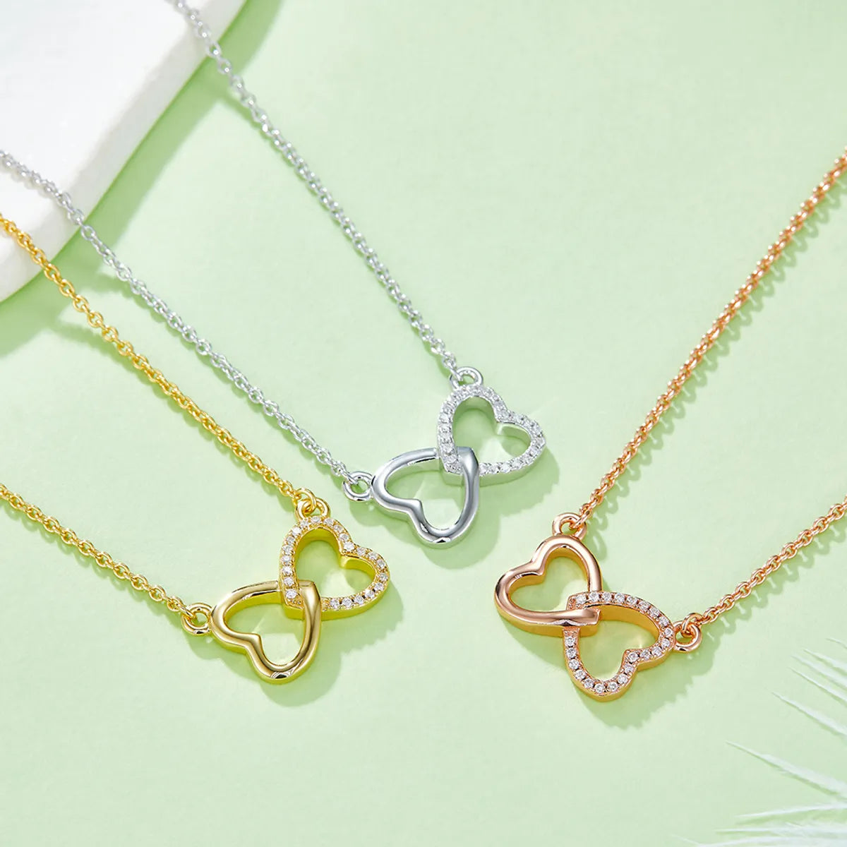 Necklaces Buff Tips-Sterling Silver Moissanite Cable Chain Plating Inlay Double Heart Heart Shape GRA Certificate Pendant Necklace