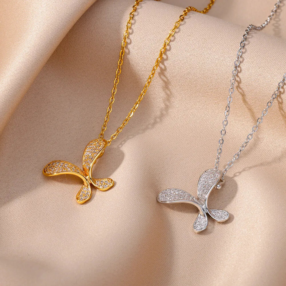 Best Beam Necklaces-Copper White Gold Plated Gold Plated Simple Style Classic Style Plating Inlay Butterfly Zircon Pendant Necklace