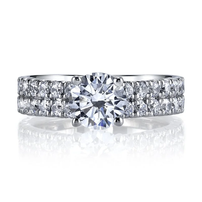 Rings Fade Resistance-Solitaire Ring Setting with 2 Row Diamond Band