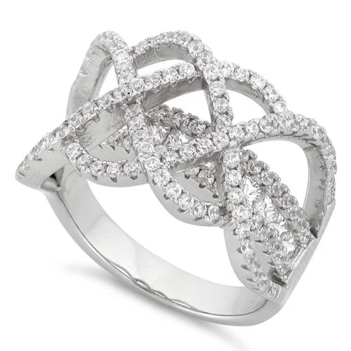 Rings Thrifty Picks-Sterling Silver Double Layer Swirl CZ Ring