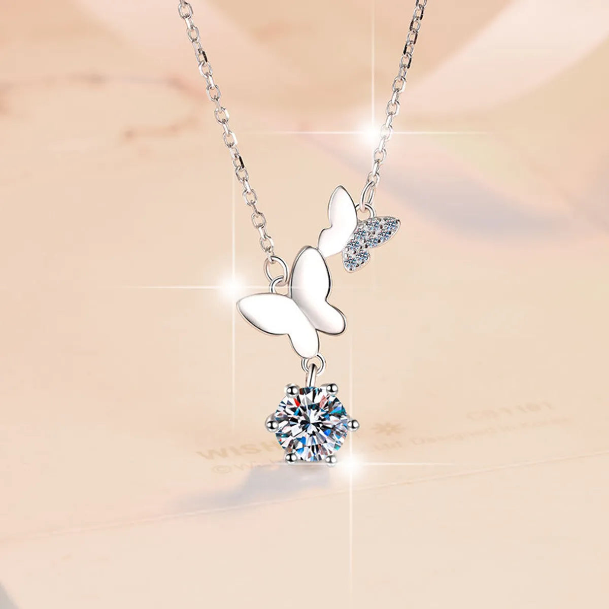 Necklaces Fade Guide-Sterling Silver Sweet Butterfly GRA Plating Moissanite Zircon Pendant Necklace