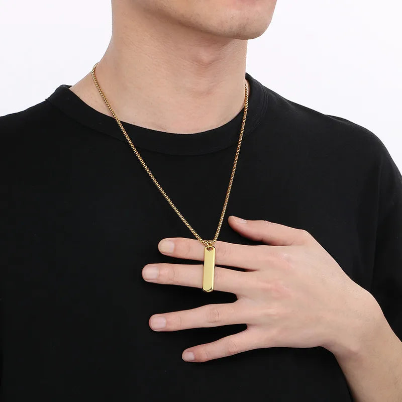 Trendy Necklaces For Now-Simple Style Rectangle 304 Stainless Steel 18K Gold Plated Men'S Pendant Necklace