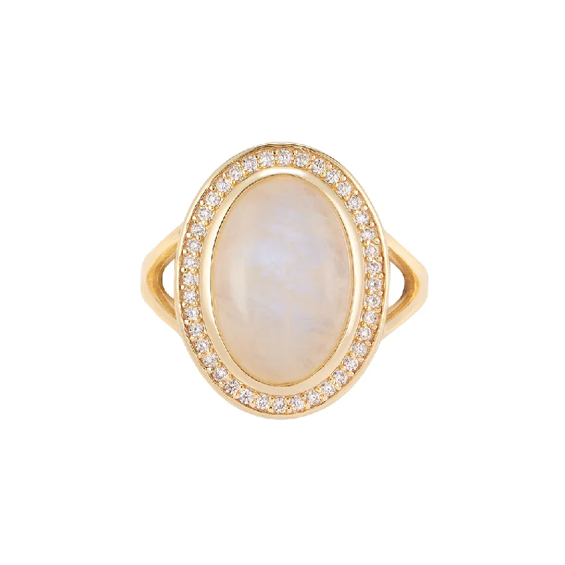 Rings For Friend Gifts-14k Gold Vermeil Moonstone Halo Ring