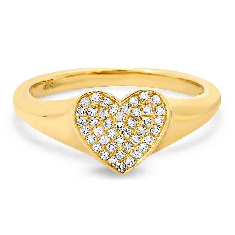 Rings Upkeep Guide-Pave Diamond Sweet Heart Signet Ring