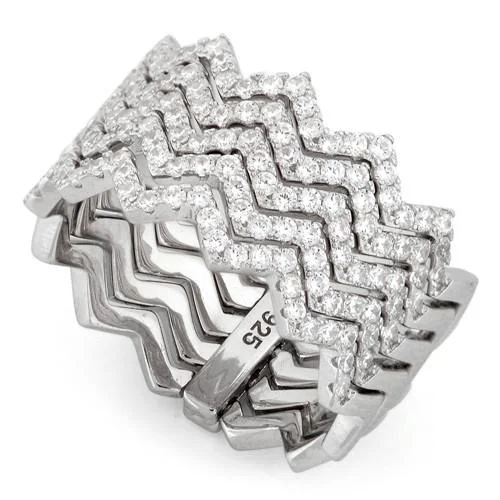 Best Vivid Rings-Sterling Silver Movable Zig Zag CZ Ring