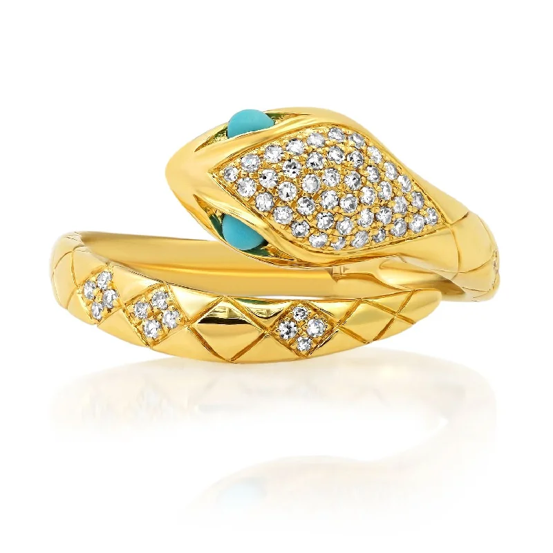 Rings For Constant Use-Diamond and Turquoise Regal Snake Wrap Ring