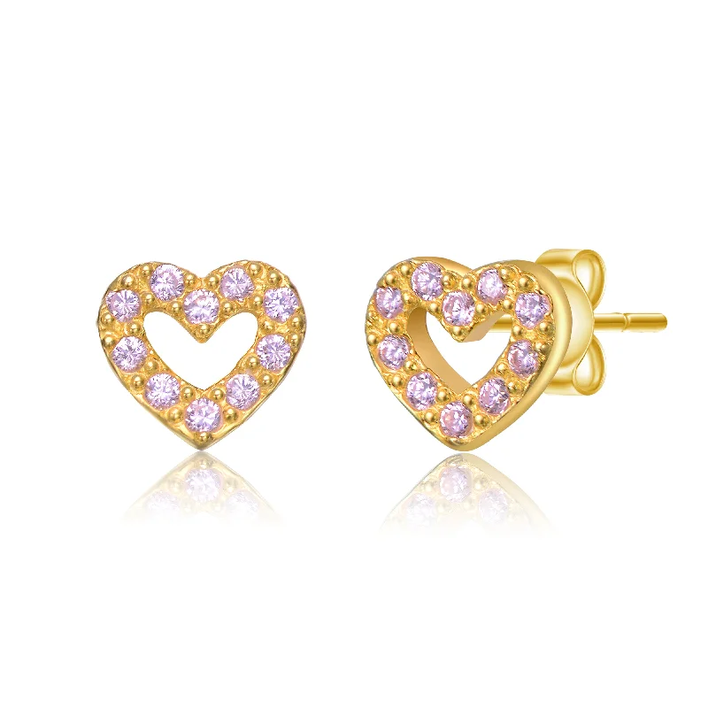 Earrings For Light Charm-14k Gold Plated Cubic Zirconia Pave Heart Stud Earrings