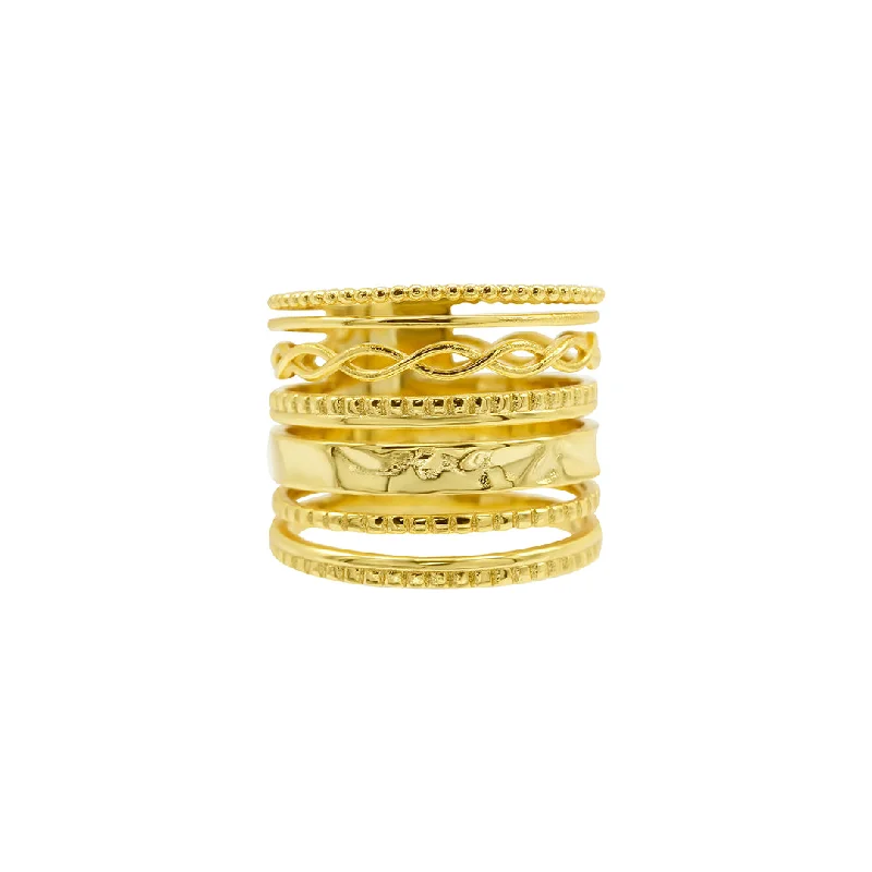 Rings For Mute Style-14k Gold Plated Multi-Band Ring