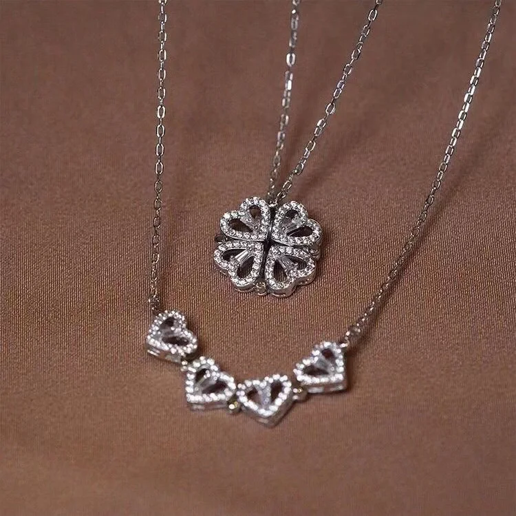 Double-Wear Four-Leaf Clover Necklace Silver