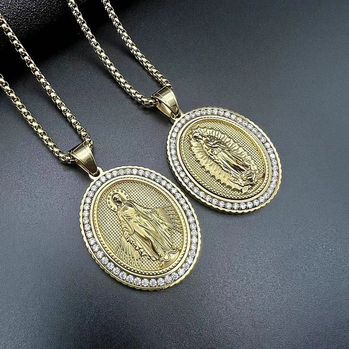 Chunky Necklaces For Drama-Hip-Hop Geometric Stainless Steel Polishing Plating Inlay Zircon Gold Plated Unisex Pendant Necklace