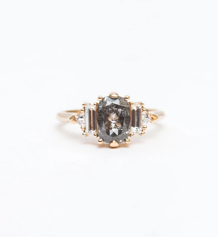 Rings For Show Nights-Salt & Pepper Cushion Diamond Theda Ring