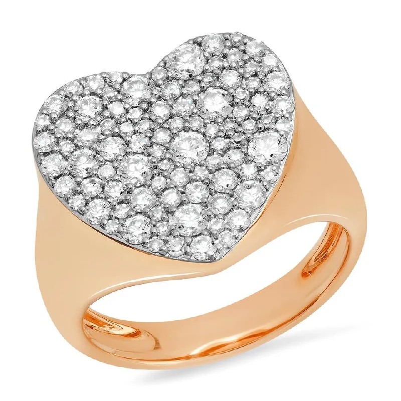 Rings For High Palms-Diamond Heart Signet Ring