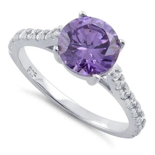 Rings Match Tips-Sterling Silver Amethyst Round Cut Engagement CZ Ring