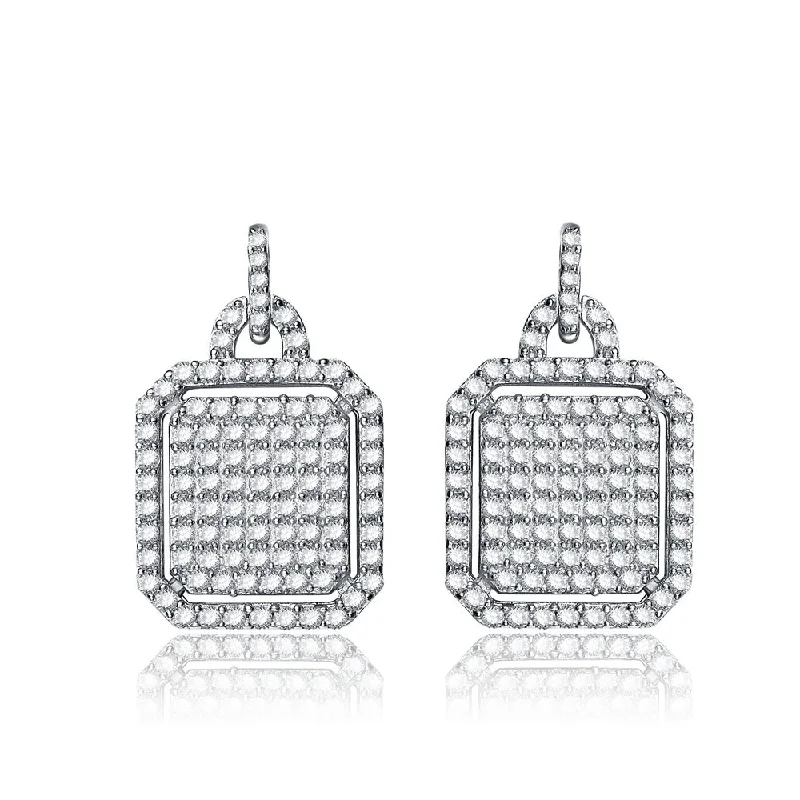 Earrings For Holiday Gifts-Cubic Zirconia Sterling Silver Cubic Zironia Square-shape Earrings