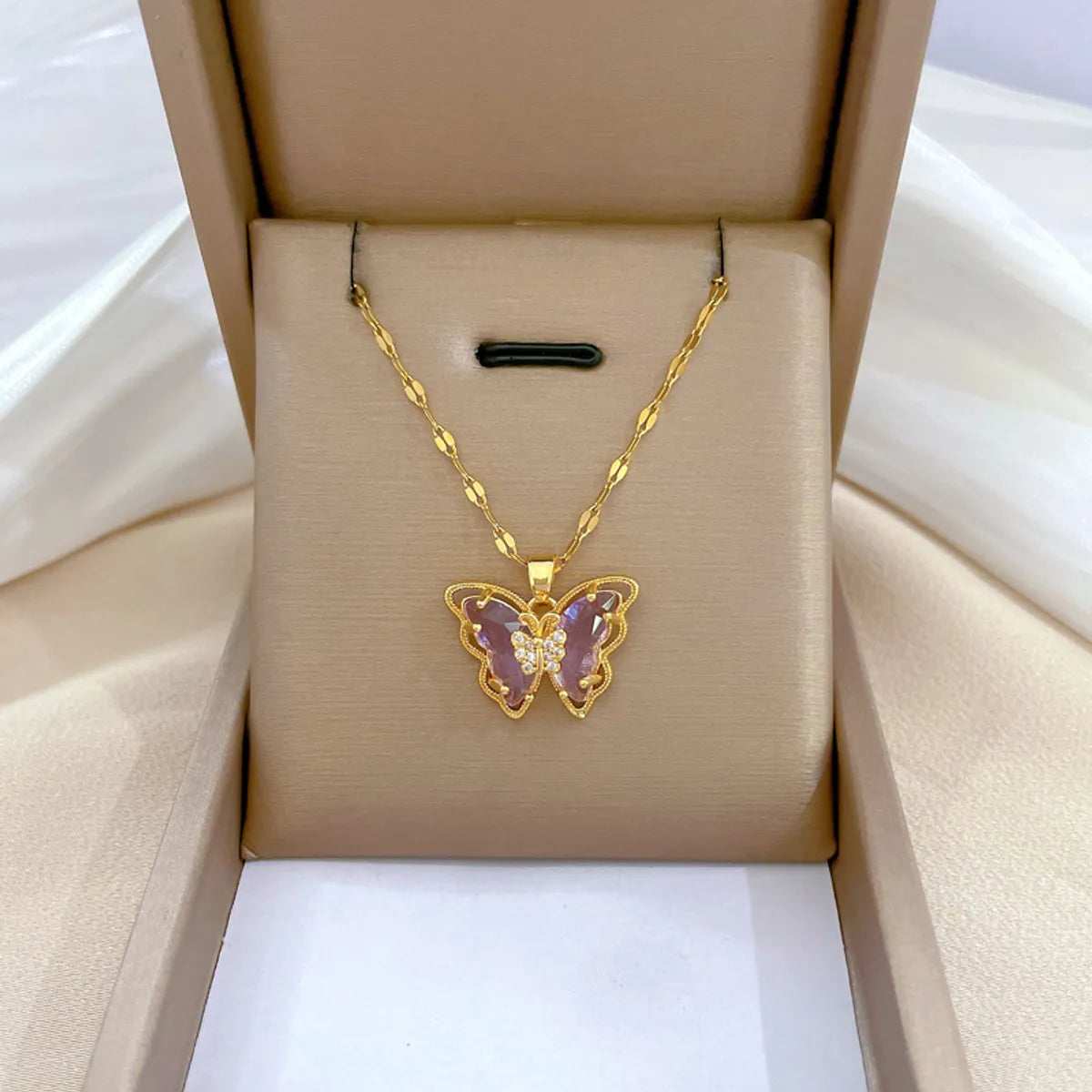 Necklaces For Winter Glow-Modern Style Butterfly Stainless Steel Copper Inlay Zircon Pendant Necklace