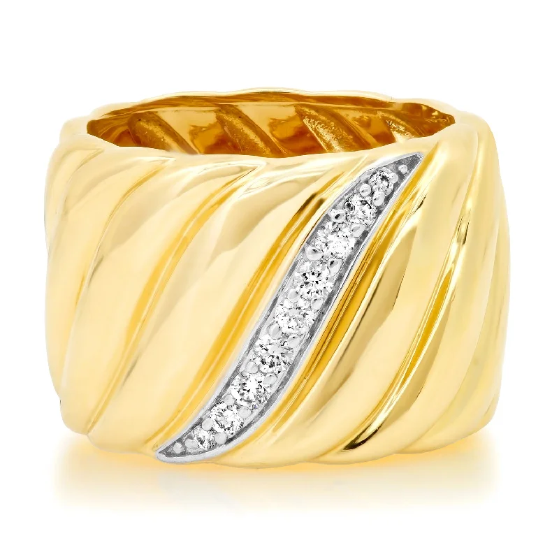 Rings Glint Guide-Diamond & Gold Swirl Cigar Band Ring