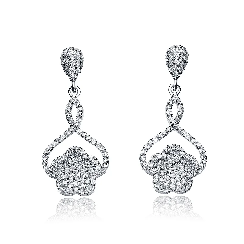 Earrings For Bare Looks-Sterling Silver Cubic Zirconia Petal Drop Earrings