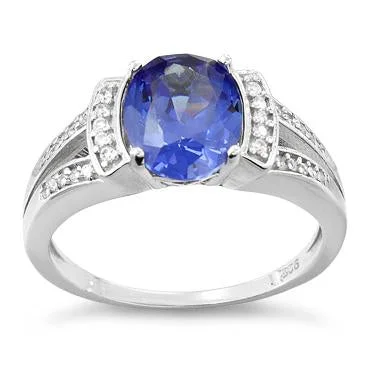 Rings For Tiny Palms-Sterling Silver Oval Channel Tanzanite CZ Ring