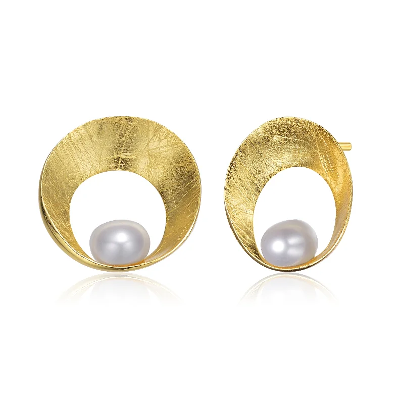 Earrings For Wise Women-Delphine Brushed Sphere Golden Pearl Earrings