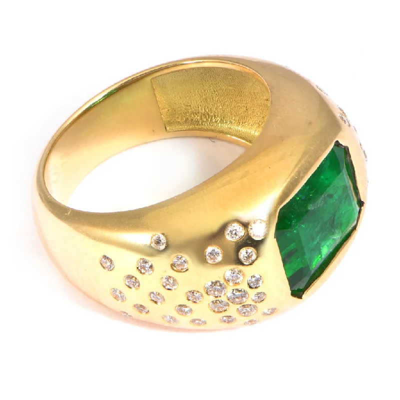 Rings For Neck Combos-Emerald and Diamond Spray Dome Ring