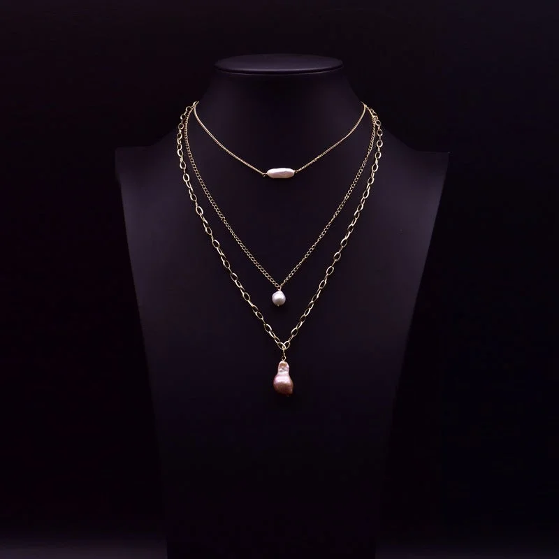 Baroque Pearl Three-Layer Pendant Necklace