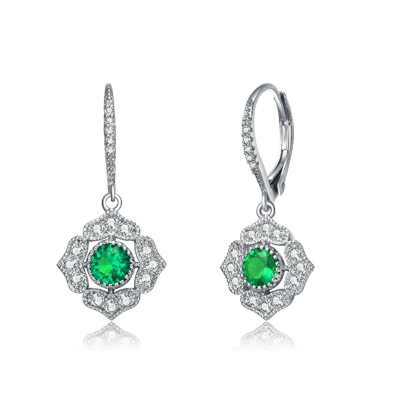 Earrings For Late Nights-Noelle Green Petal Flower Drop Earrings