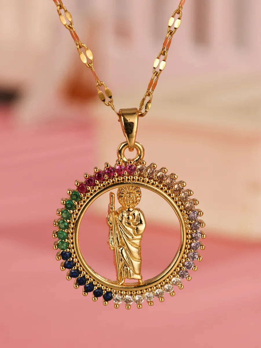 Necklaces Fit Test-Elegant Virgin Mary Oval Stainless Steel Plating Hollow Out Inlay Zircon 18k Gold Plated Pendant Necklace