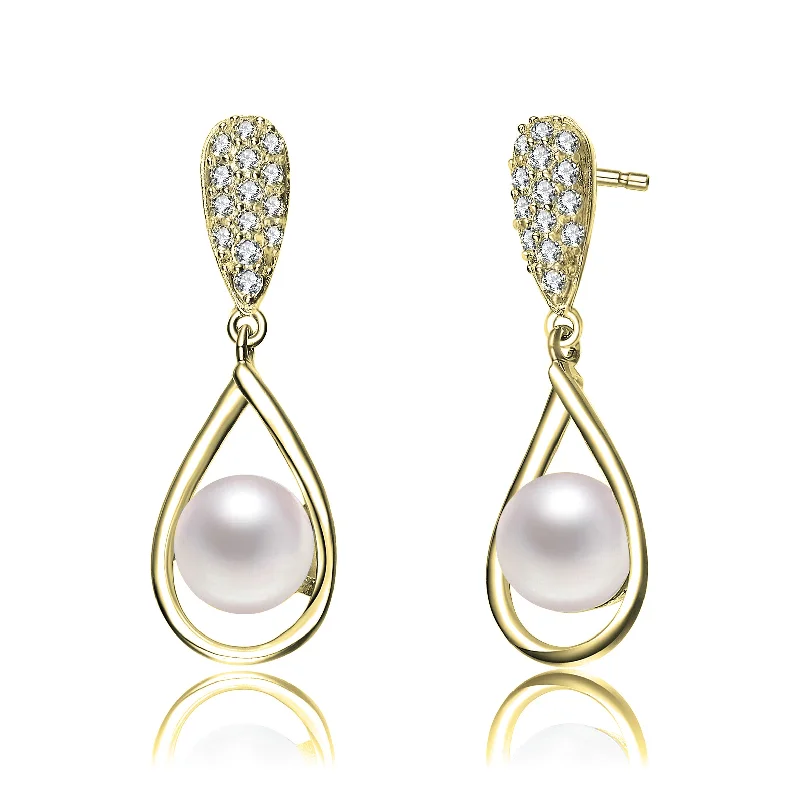 Best Wide Earrings-Sterling Silver Freshwater Pearl Cubic Zirconia Earrings (8 mm)