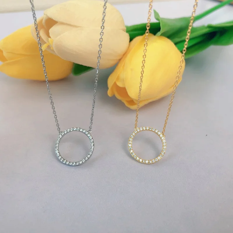 Necklaces For Slim Necks-Simple Style Circle Sterling Silver Plating Inlay Zircon Pendant Necklace