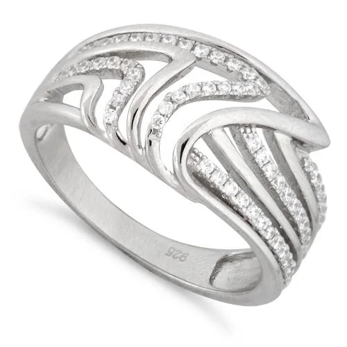 Rings For Calm Shine-Sterling Silver Shark Fin Pave CZ Ring