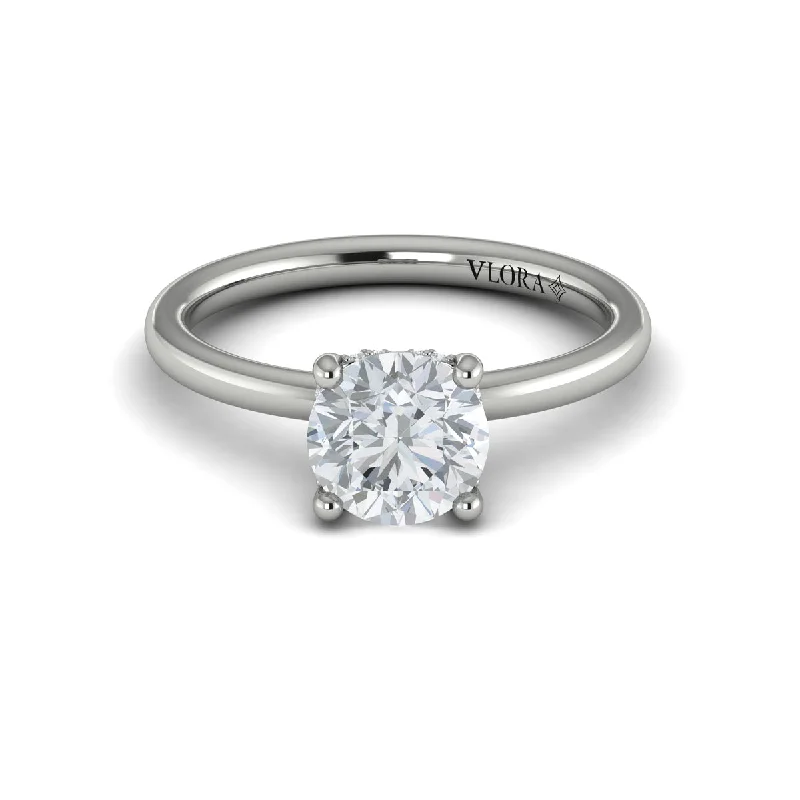 Rings For Long Nails-Diamond Hidden Halo Solitaire Engagement Ring in 14K White Gold