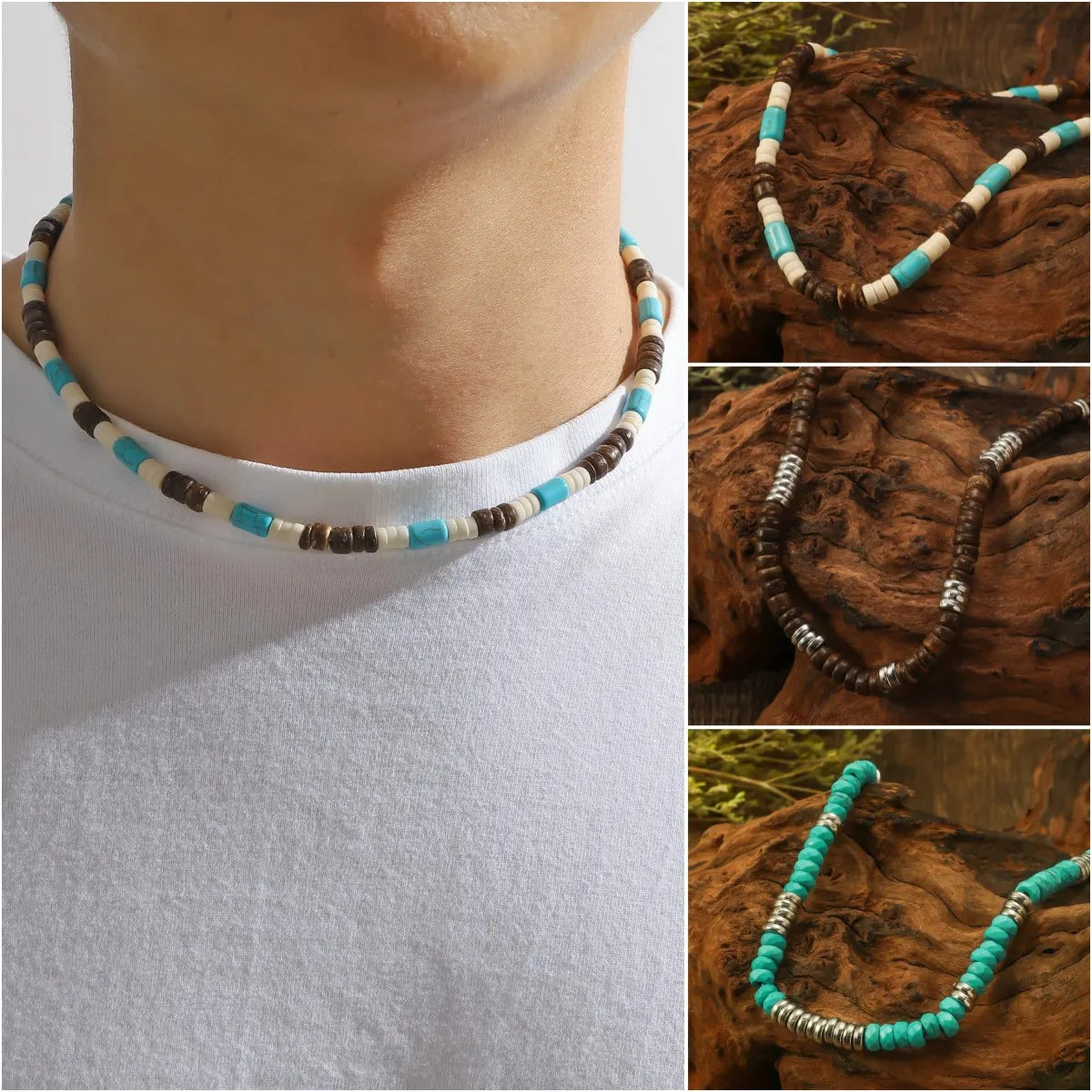 Necklaces Size Advice-Retro Color Block Wood Beaded Women'S Necklace