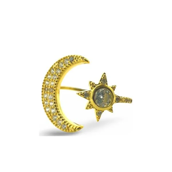 Rings For High Beam-Star and Moon Adjustable Ring: CZ and Gold Fill (RG45MNST)