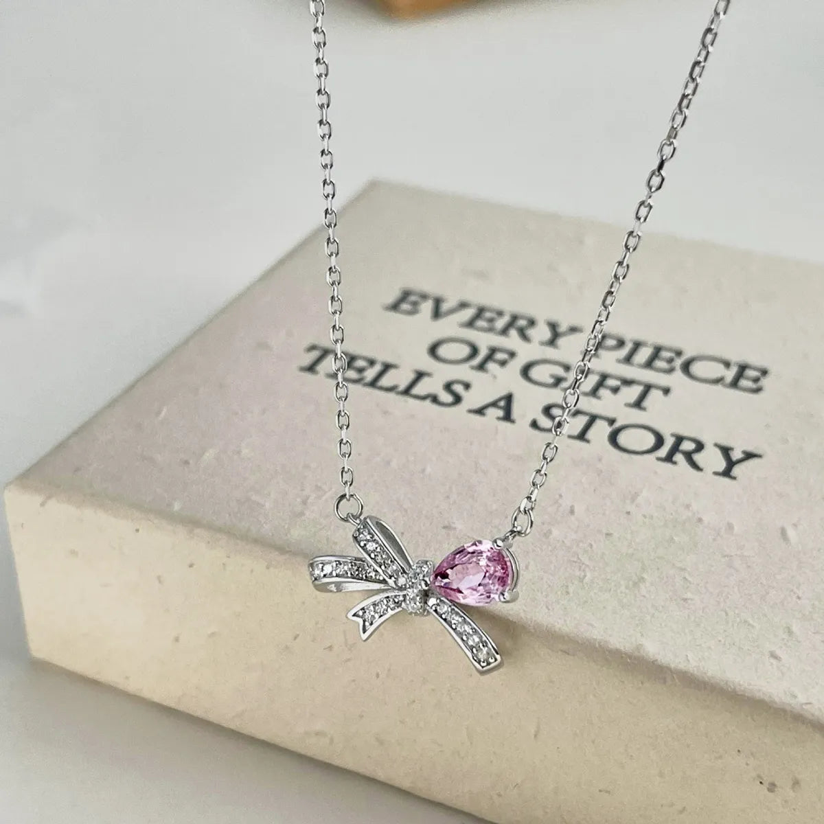 Necklaces Buff Tips-Sterling Silver Elegant Simple Style Bow Knot Plating Inlay Zircon Necklace