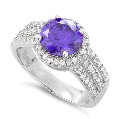 Rings Glow Guide-Sterling Silver Amethyst Round CZ Ring