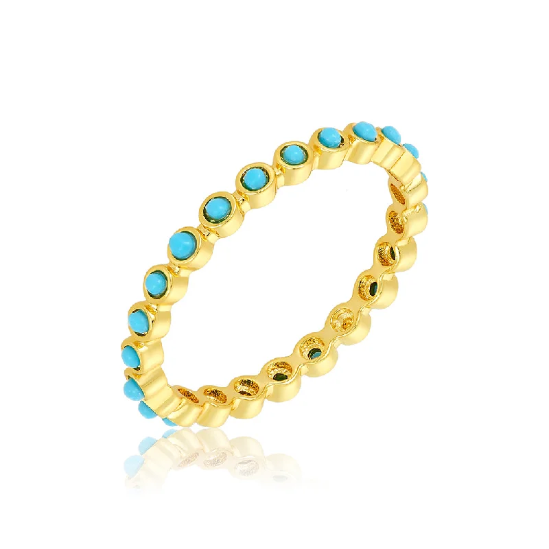 Deep Rings For Edge-14k Gold Plated 2mm Bezeled Turquoisette Eternity Band Ring