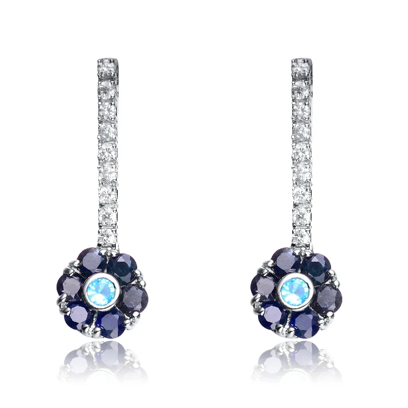 Extra Fine Earrings-Sterling Silver Cubic Zirconia Floral Drop Earrings