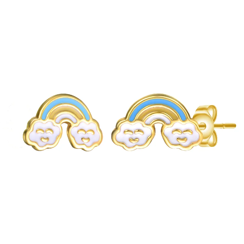 Earrings For Lone Style-14k Gold Plated Colorful Rainbow Enamel & Friendly Cloud Stud Earrings