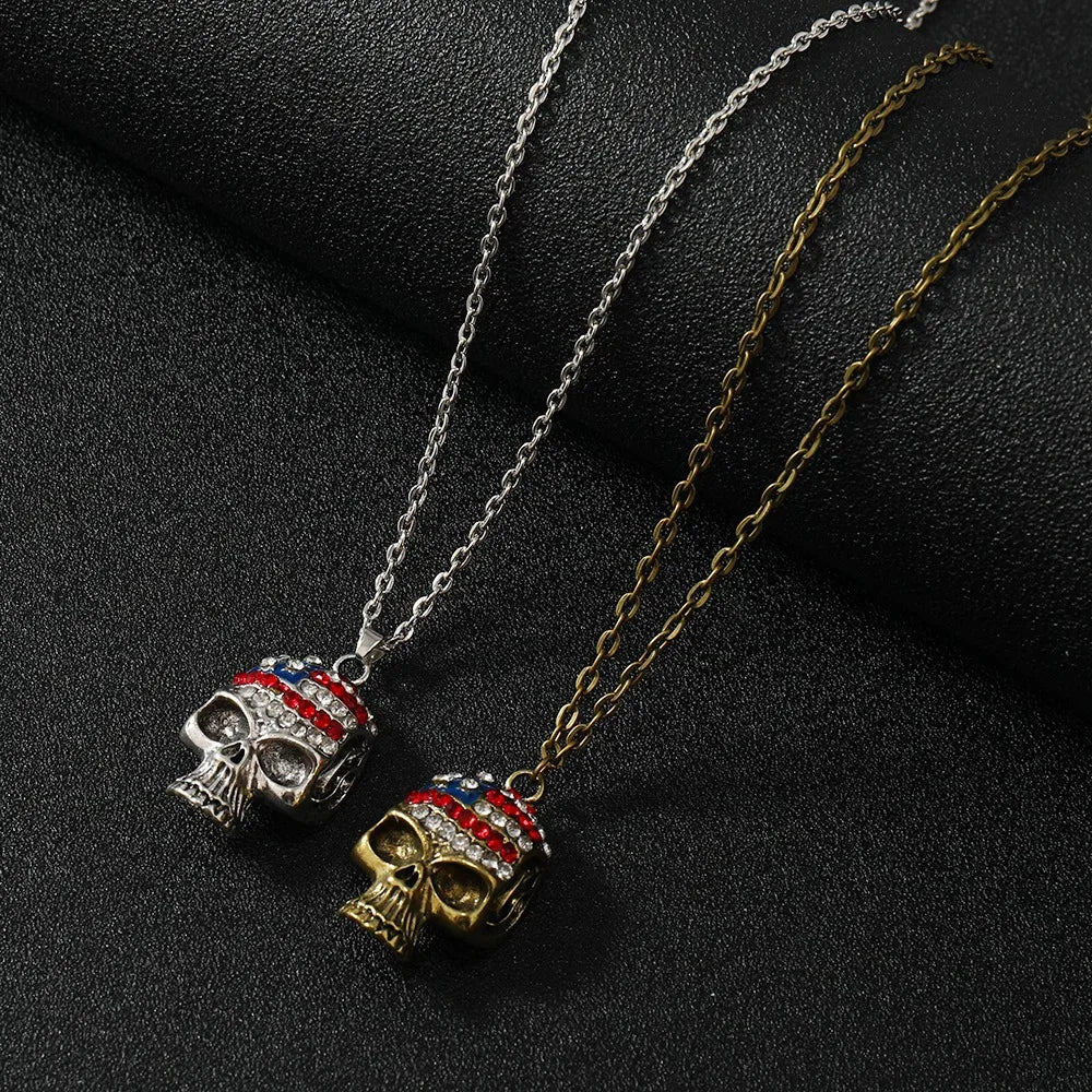 Necklaces With Platinum Glow-Hip-Hop Retro Skull Zinc Alloy Plating Inlay Rhinestones Unisex Pendant Necklace