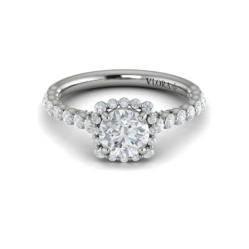 Rings For Packed Venues-Diamond Square Halo Engagement Ring in 14K White Gold