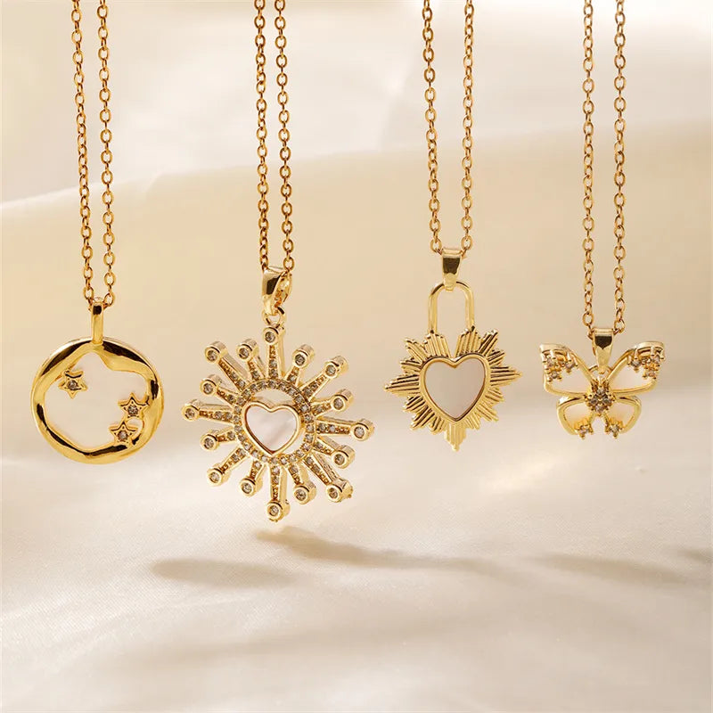 Best Hush Necklaces-Wholesale Elegant Modern Style Korean Style Sun Heart Shape 304 Stainless Steel Copper Inlay K Gold Plated Zircon Pendant Necklace