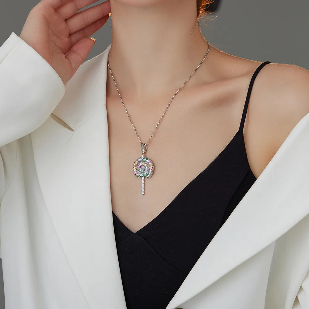 Necklaces For Friend Gifts-Sterling Silver Inlay Lollipop Zircon Pendant Necklace