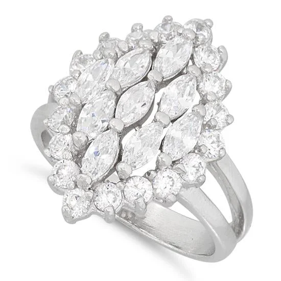 Big Rings For Flair-Sterling Silver Elegant Clear Marquise Cut CZ Ring