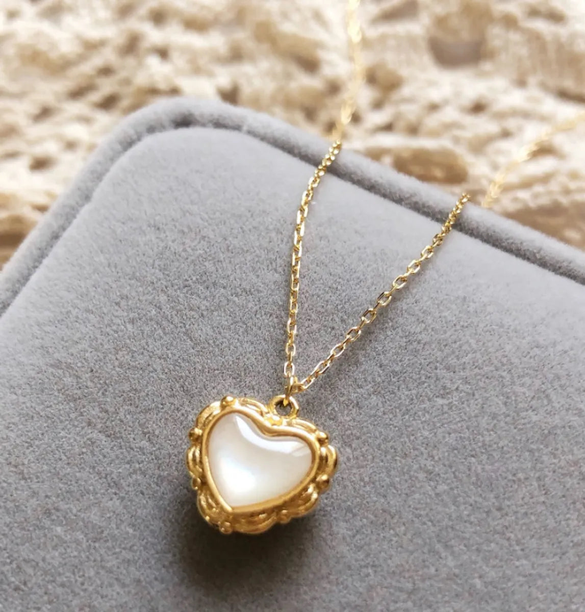 Necklaces For Icy Days-Heart Titanium Steel Inlaid Shell Inlaid Gold Necklace