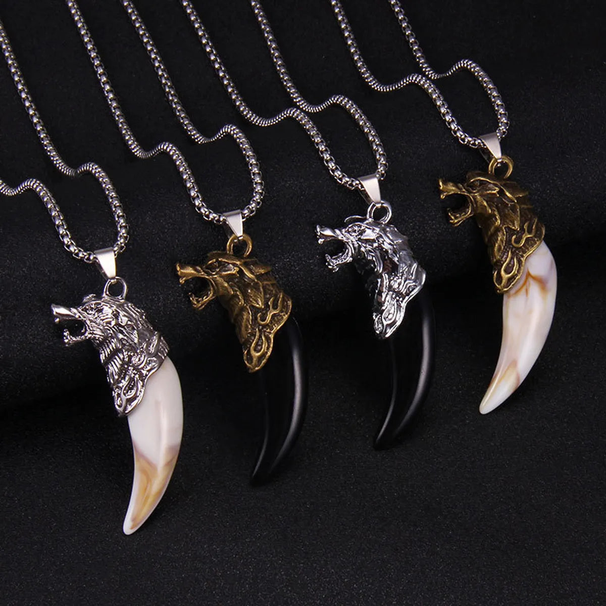 Necklaces For Pale Hues-Ethnic Style Wolf Tooth Stainless Steel Alloy Inlay Acrylic Men'S Pendant Necklace