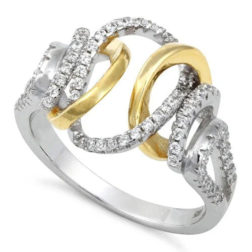 Rings For Brunch Looks-Sterling Silver Exotic Two-tone Gold Plated CZ Ring