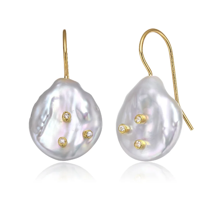 Calm Earrings For Peace-Sterling Silver Gold Plated with Genuine Freshwater Pearl and Beads Hook Earrings